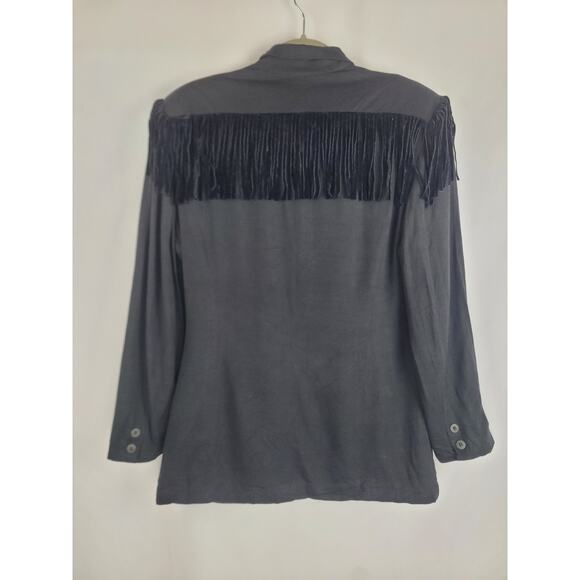 Vintage American Trendsetter Black Western Fringe Sports Coat Jacket Size 10 - Picture 7 of 9